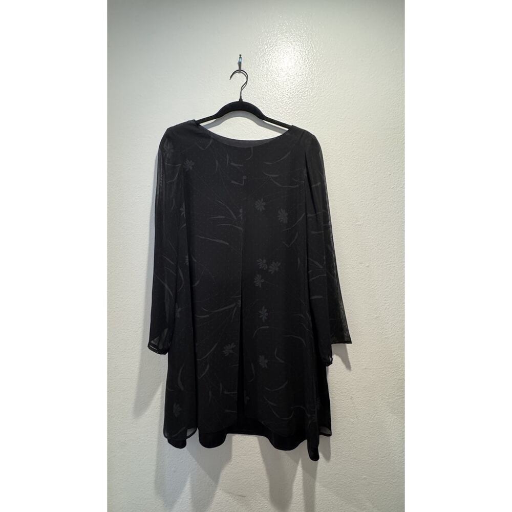 Vintage Jones New‎ York Dress Size 6 Black Floral Print Sheer Long Sleeve Front